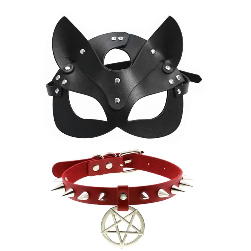 Andra evenemangsfest levererar svart läder ögonmask sm fetisch krage kvinnor halloween cosplay sex ögonbindel för män erotiska acc284t