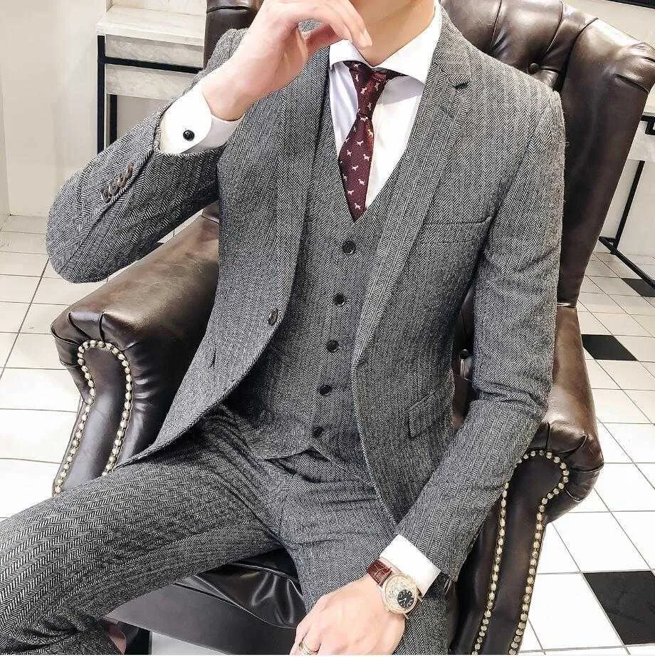Högkvalitativ 50% ull Forwal Wear Suits Män Passar för bröllopsklänning Jackor + Suit Pants + Vest Men Slim Casual Suits Blazers x0909