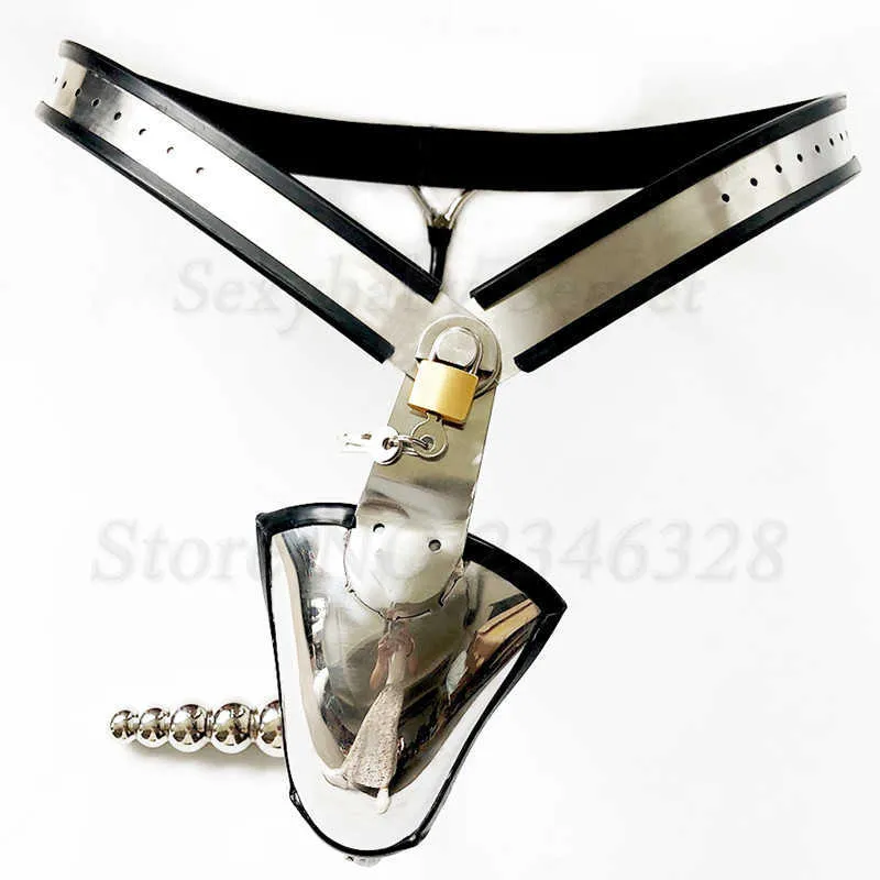 Stainless Steel Male Underwear Chastity Device.Chastity Belt With Anal Beads,Butt Plug,Penis Lock,Cock Cage,Sex Toys For Man P0826