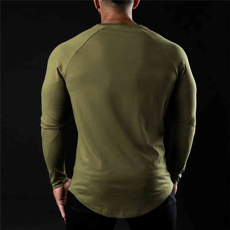 Marca Abbigliamento da palestra Uomo Casual Slim Camicia da corsa T-shirt sportiva in cotone Bodybuilding Fitness Allenamento T-shirt a maniche lunghe Uomo 210421