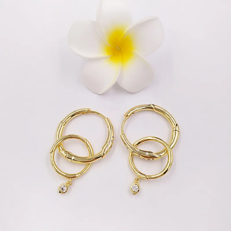 Mode cz diamantörhängen för pandora 925 sterling silver guld blomma stam hoop stud örhängen original presentförpackning uppsättning damer och tjejer tillbehör 267927cz