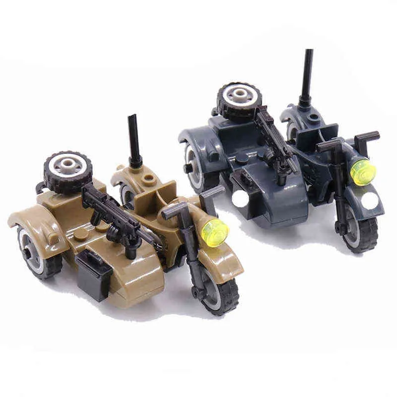 MOC Militär Partikel Zubehör Motorrad Dreirad Cartoon Auto Ziegel Set Baustein Kind Spielzeug Militarys Stadt Kit Modell Geschenke Y1130