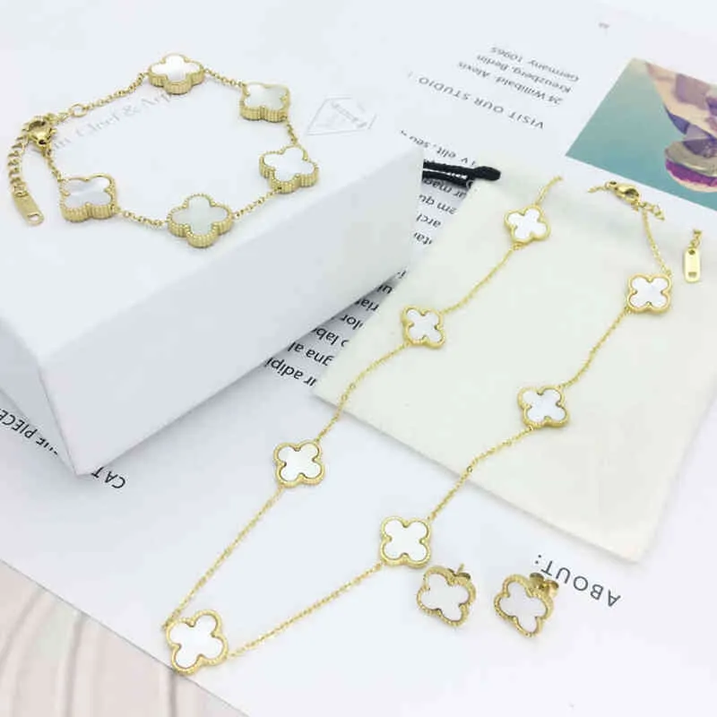 Nuovo Stainls Stainls Women Women Clover Set Jewelry Brand Luxury Bracelet Gold Bracelet90061582056668