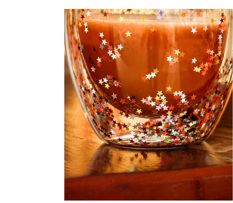 Tasse de café en verre Double tasse de ciel étoilé brillant Transparent tasse de jus de lait résistant à la chaleur maison bureau café Tazas cadeau pour Festival