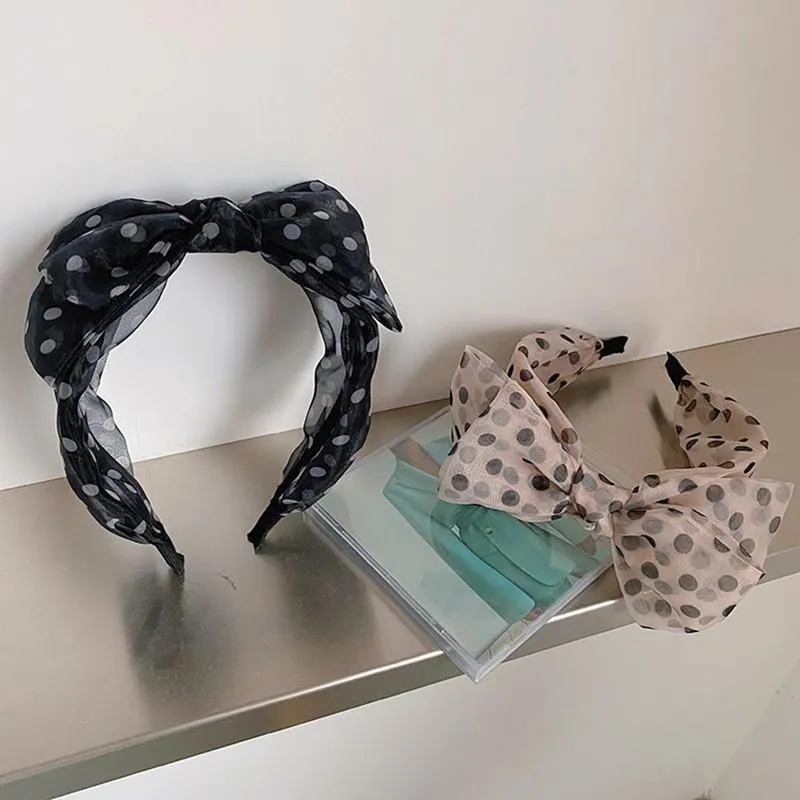 Mesh Polka Dot Bowknot Stirnband Mode Haar Zubehör Frauen Gesicht Waschen Breitband Stoff Haarband Boutique Haar Bands Neue