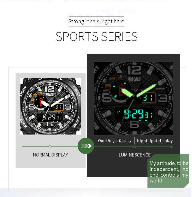 Reloj Hombre Мужчины спортивные часы двойной дисплей аналоговые цифровые светодиодные электронные кварцевые наручные часы водонепроницаемые вооруженные часы G1022