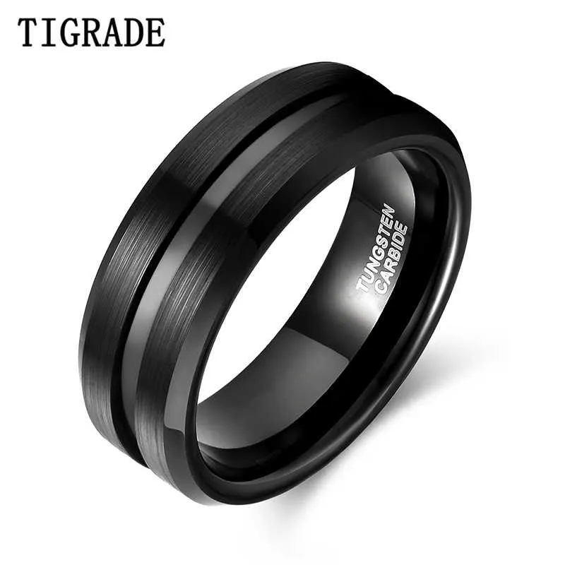 TIGRADE 8mm mannen zwarte wolfraamcarbide ring dunne blauwe lijn trouwring vintage sieraden anime Anel Masculino Aneis maat 615 2107011943092