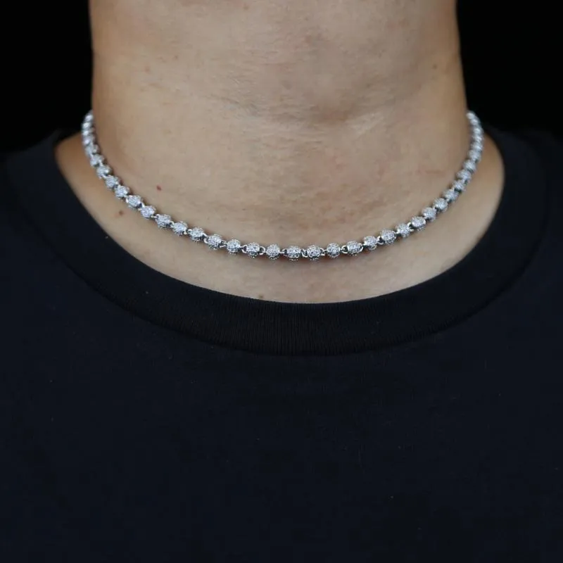 Chokers Silver Color 5mm Round Ball Miami Cuban Necklace Micro Paved Cubic Zircon Iced Out Bead Chain Choker Mens Women Hip Hop Je296K