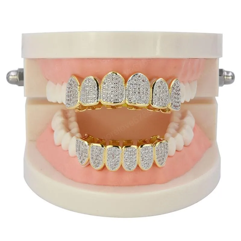 Biżuteria hip -hopowa męska diamentowe zęby zęby Osobowość uroków złoto lodowane grille mgła modna akcesoria 33136272946
