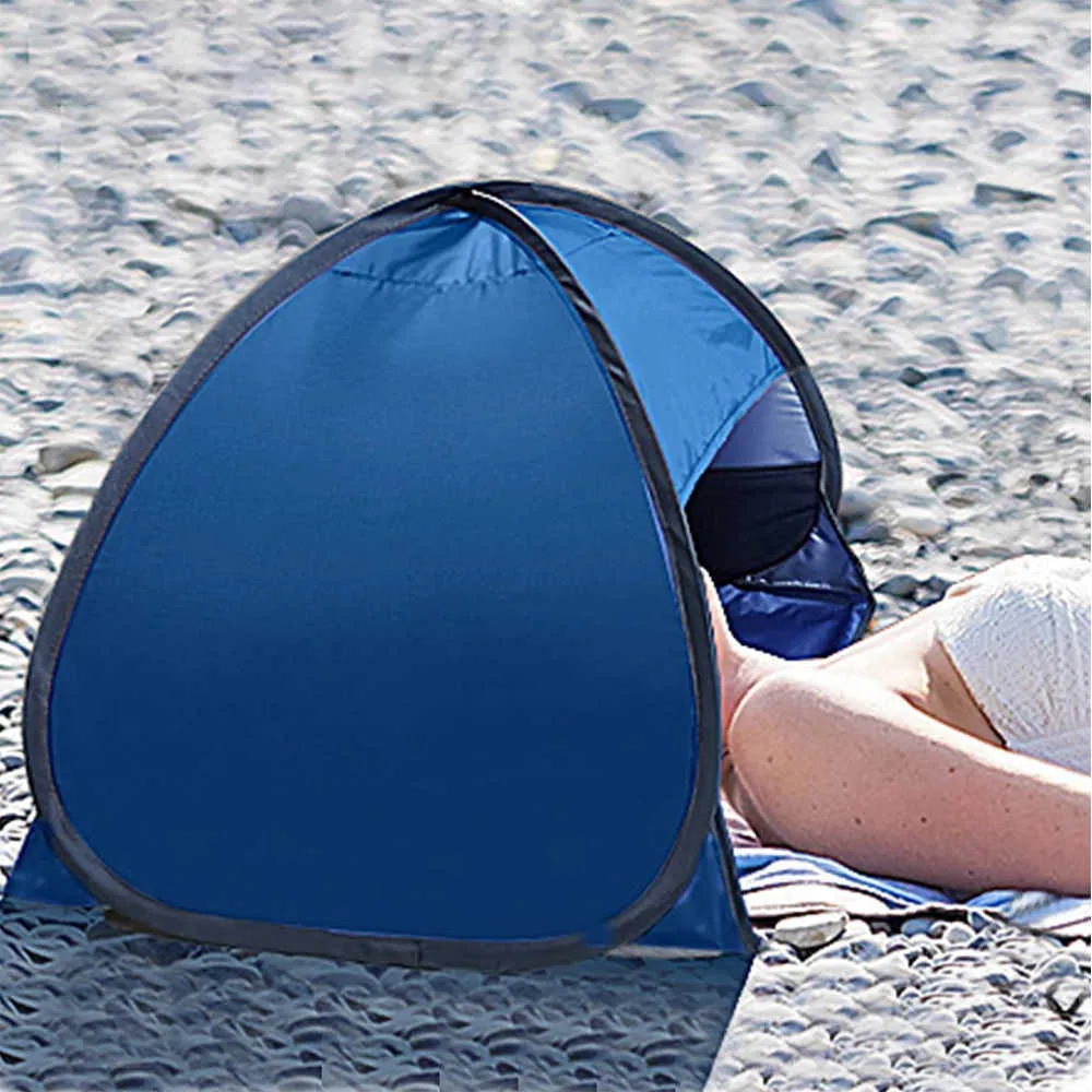 Outdoor Camping Beach Ochrona przed słońcem Namiot twarzy Składany Wiatroszczelny Lekki Słońce Schronienie Parasol Namiot twarzy z uchwytem telefonu Y0706