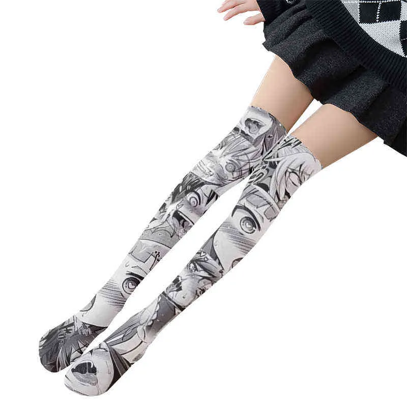 Новый 3d милый мультфильм лето над чулками колена женщины серый японский косплей ноги чулки для девушки сексуальные шелковые тонкие чулки y1119