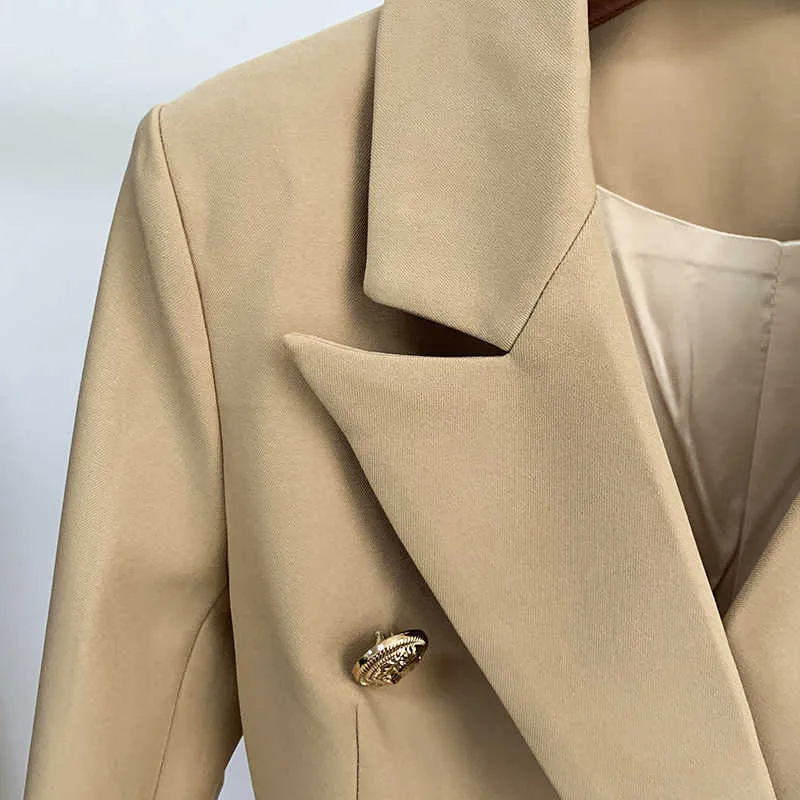 EST Designer Blazer Jacket Damska Lew Metal Buttons Double Breasted Star Style Nosić Khaki 210930
