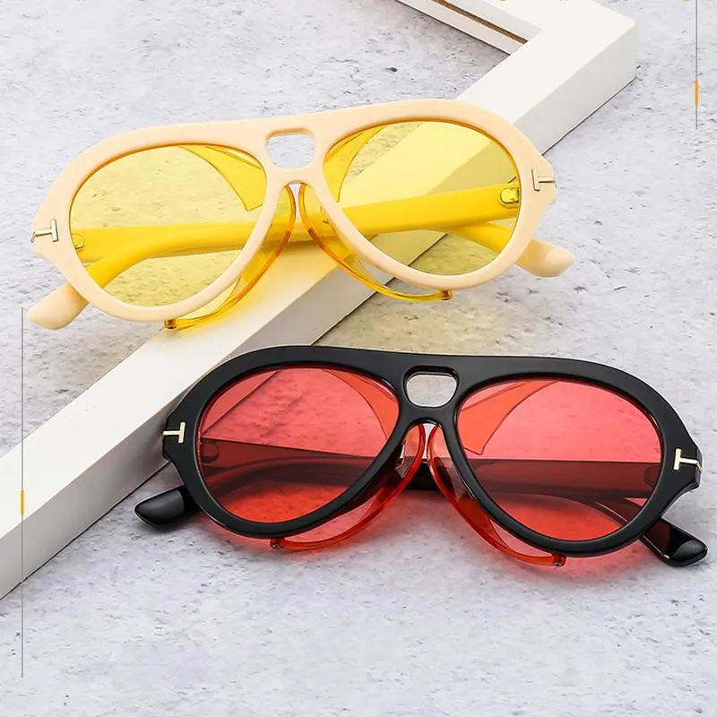 Zonnebrillen Oversized Yellow Pilot Women 2021 Tom Sun Glazen Men Mode Vintage Big Frame Shades UV400 Steampunk285C