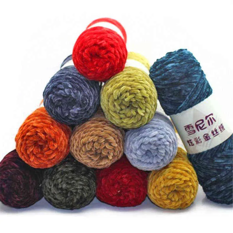 100g Chenille Fil Nouveau Doux Épais DIY Tricoté Velours Encombrant Chunky Pull Crochet BluePink Tricot BabySoft Laine Artisanat Y211129