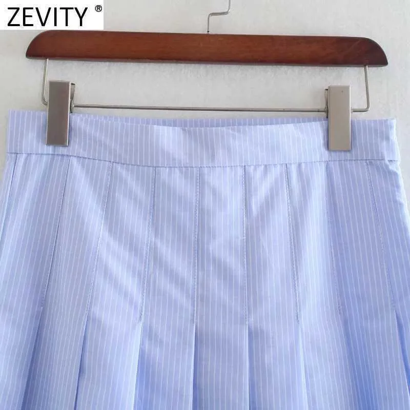 Zeveity Женская мода полосатая печать плиссированные мини юбка Фалдас Муйер Шикан Англия женская боковая молния повседневная стройное Vestido Qun788 210603