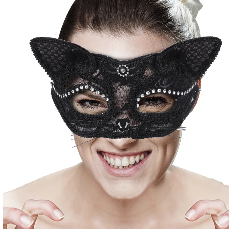 Spitze Katze/Gatto Maske für Frauen Halloween Ostern Karneval Party Kostüm Masken Maskerade Requisiten PVC Maske PD16003B