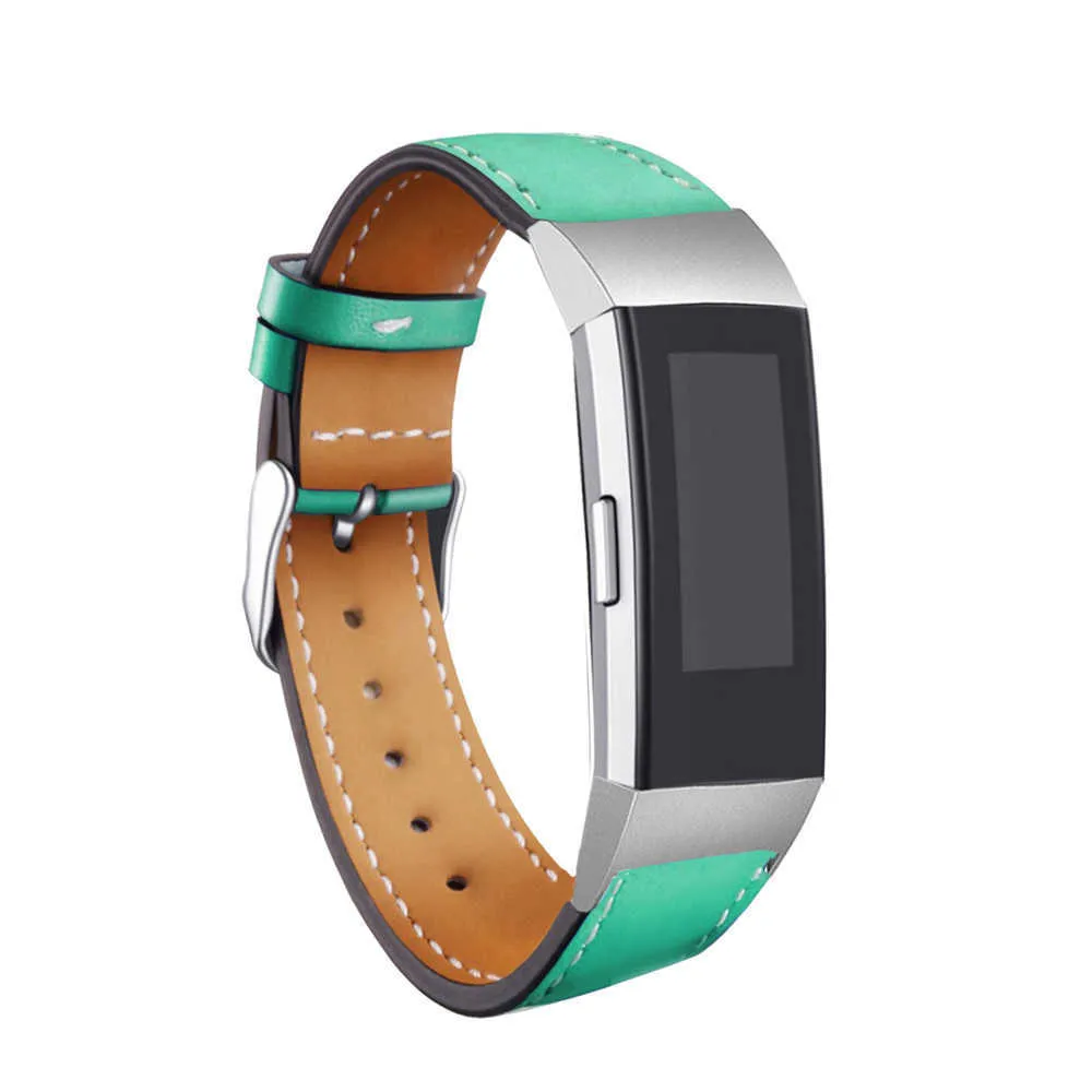 Byte Fitbit Charge 3 Band Läderband Band Interchangeable Smart Fitness Watch Bands med rostfri ram för laddning3 H0915