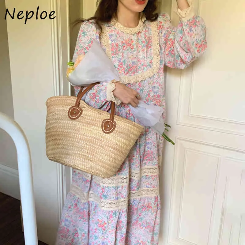 Travail lourd dentelle crochet fleur robe élégante femmes taille haute hanche une ligne longue robe o cou pull manches robe à carreaux 210422