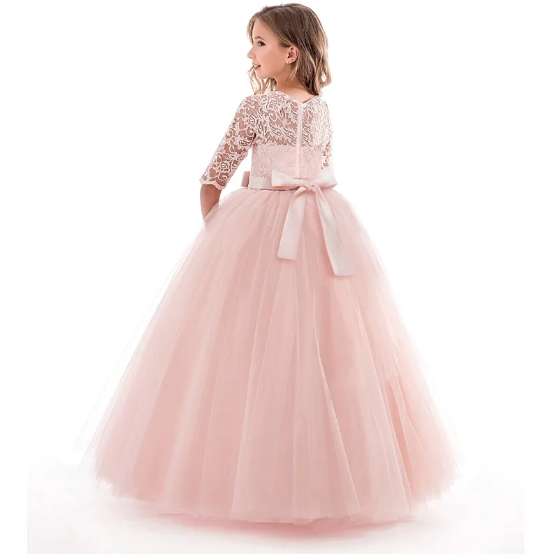 Girls Dresses Teenage Girl Princess Lace Solid Dress Kids Flower Embroidery For Children Prom Party Wear Red Ball Gown 221107