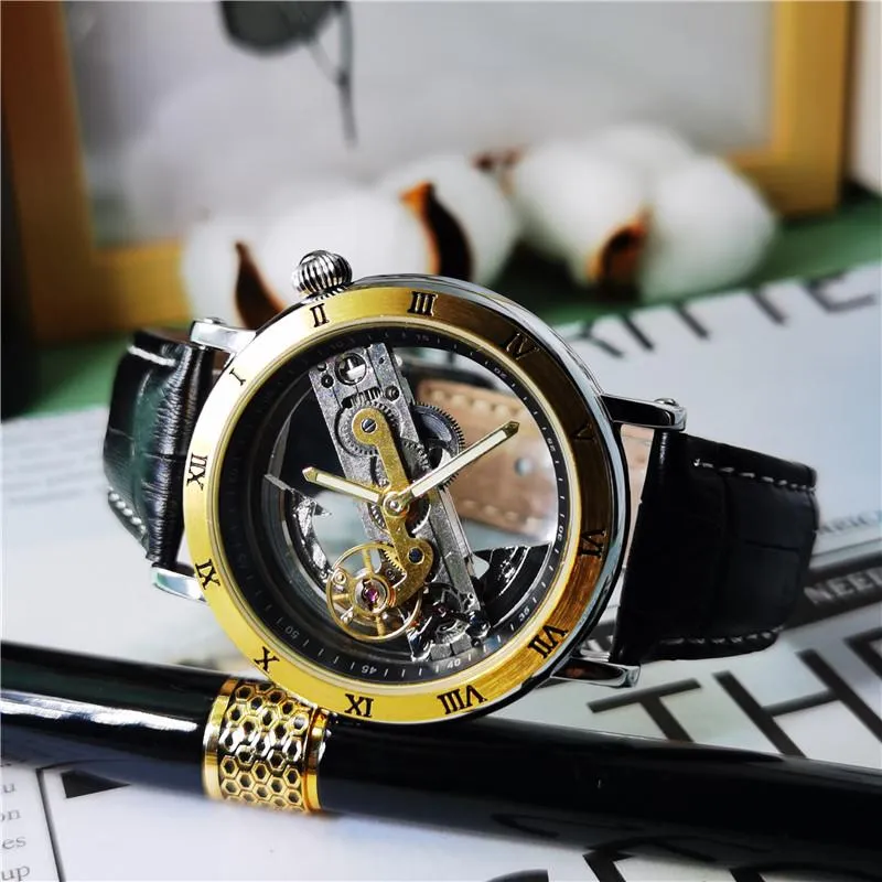 Forsining 2021 Automatic Male Watch Transparent Stainless Steel Band Racing Man Mechanical Watches Wristwatch Relogio Masculino Wr225v