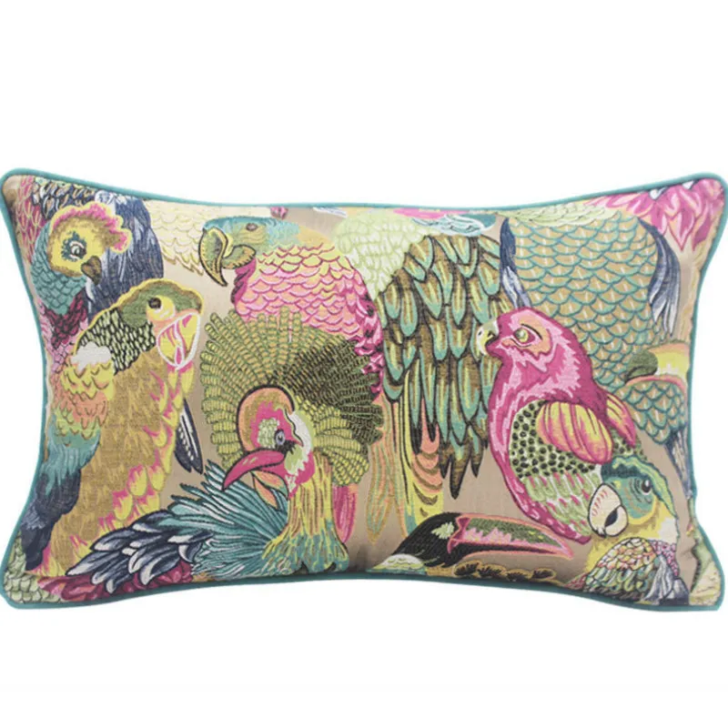 DUNXDECO Cushion Cover Decorative Pillow Case Modern American Style Jungle Birds Parrot jacquard Art Design Coussin Sofa Decor 210292y