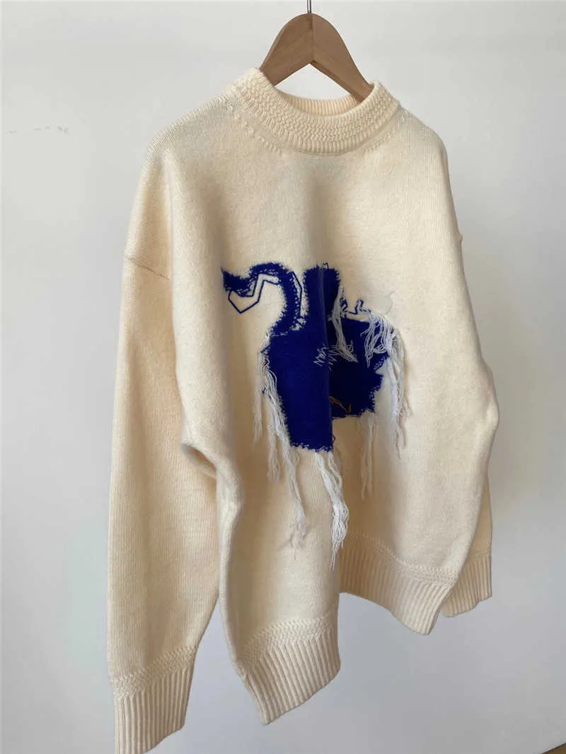 Oversize Long Sleelsen Aderrerror Sweater Män Kvinnor 1: 1 Högkvalitativ Blue Graffiti Broderi Woolen Adrar Fel Hoodie Sweatshirts