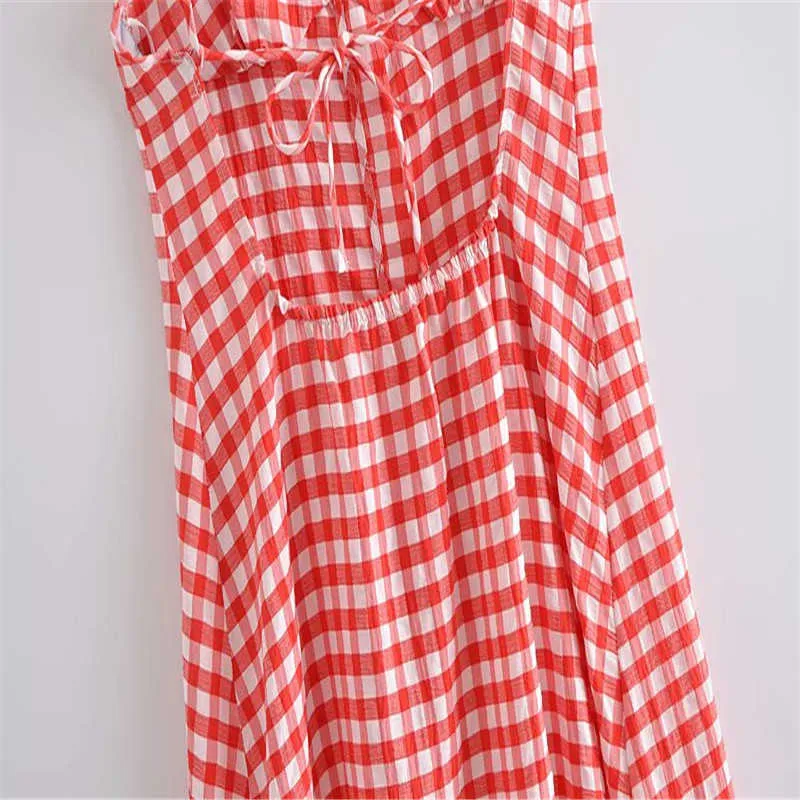 ZA Strappy Gingham Summer Sukienka Kobiety Plaid Bez Rękawów Backless Sexy Party Dresses Kobieta Spaghetti Paski Mini Czerwona Sukienka 210602