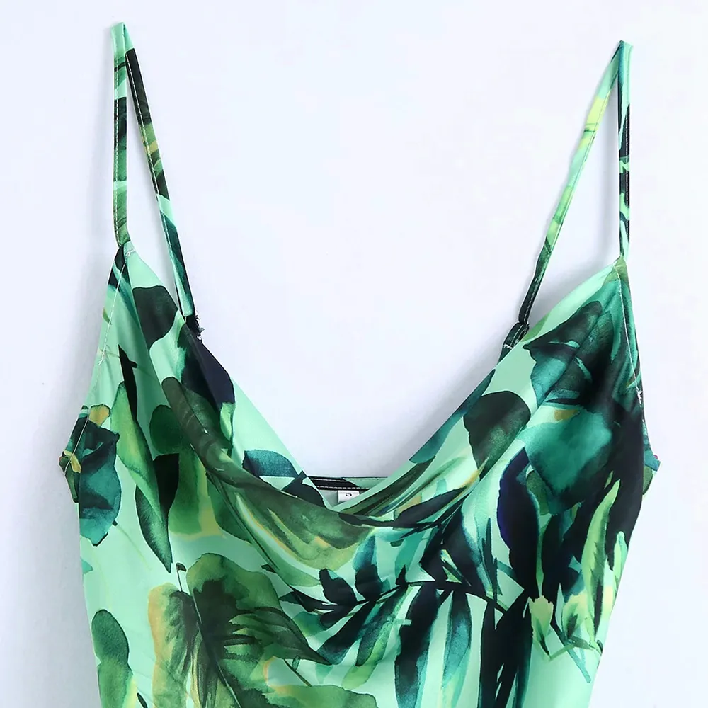 BBWM Za Abiti da donna Green Strap Backless Print Abito tropicale Donna Summer Sexy Party Abito lungo Abiti vintage Abiti 210520