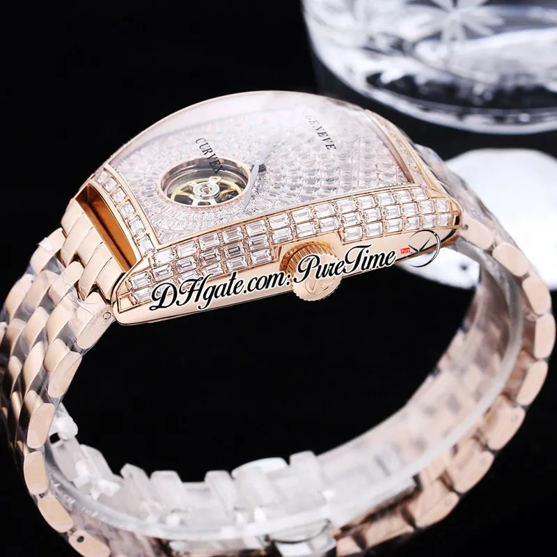 TWF V2 Cintree Curvex automatische Tourbillon herenhorloge verharde baguette geslepen diamanten wijzerplaat roestvrijstalen armband Super Edition Cris251P