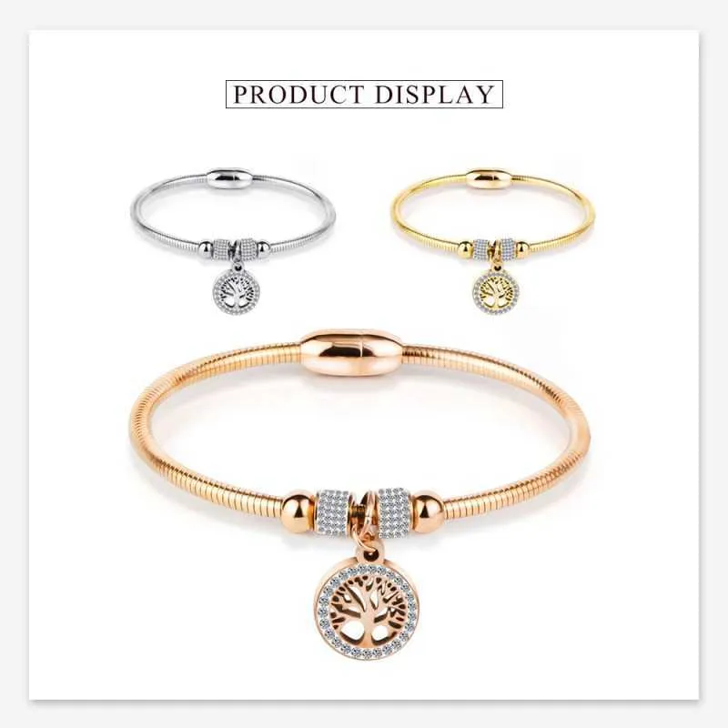 Bracelet arbre de vie en Zircon incrusté pour femmes, acier et titane, cristal rovski, 3 couleurs, remise spéciale, bijoux populaires, nouveauté 20218164824