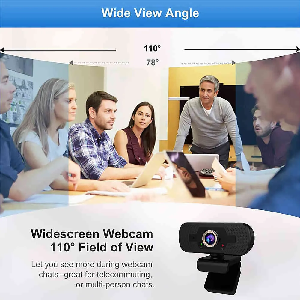 Full HD 1080p USB-webbkamera med inbyggd mikrofon + omslag 360 Rotationsdator Live Streaming Video Confe Webcam