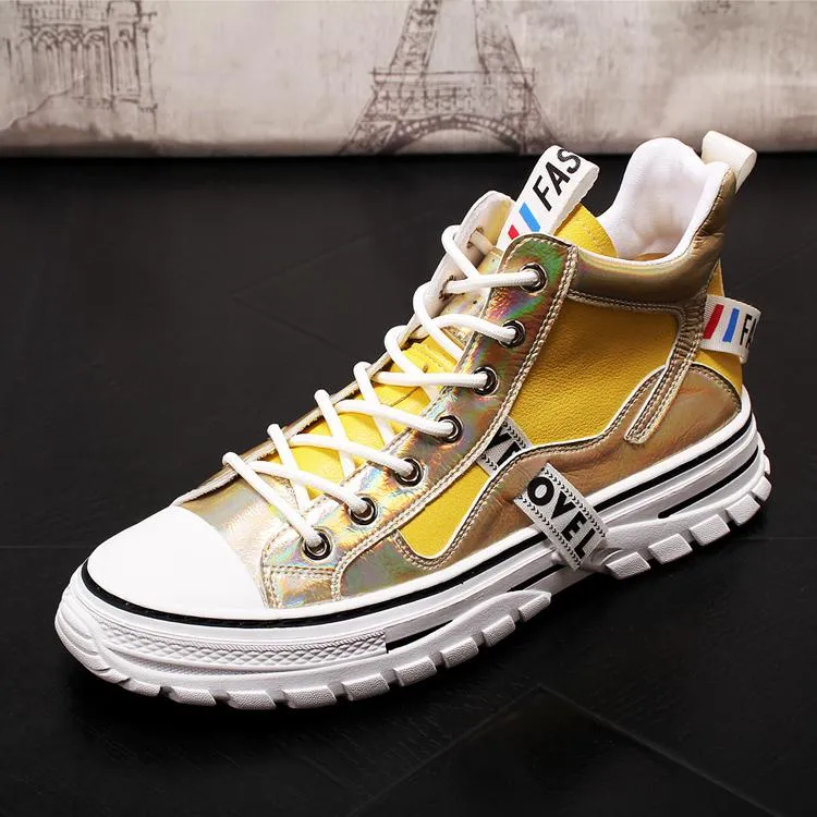 Luxury Designer Gold Business Wedding Shoes Round Toe Casual Sneakers Web Celebrity Casual Flats High Tops Vulcanized Outdoor Walking Loafers