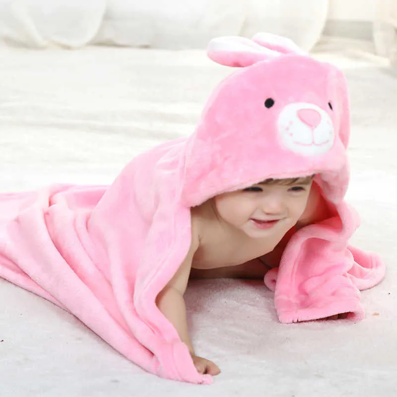 Rabbit Cartoon Born Baby Towel Bath Soft Flannel robe Wash Toalla kids s 210728