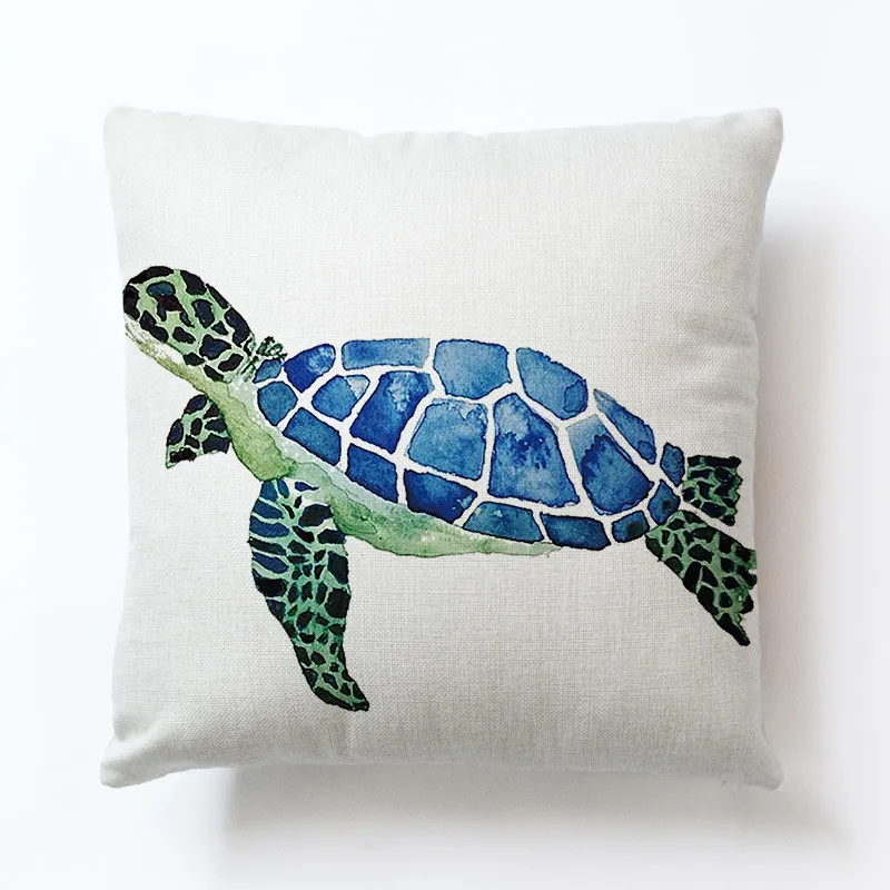 Almofada de linho super macia privada retangular cavalo marinho tartaruga peixe animal adorável almofada de sofá