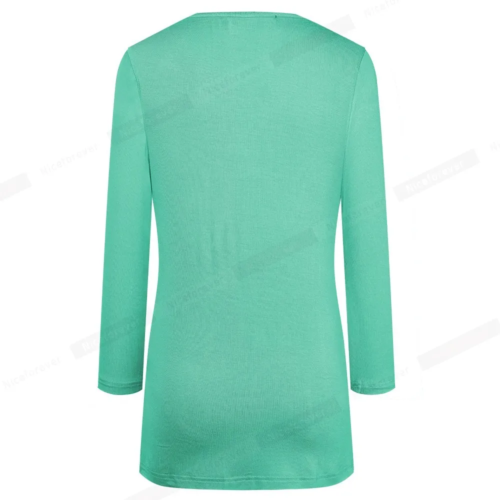 Nice-forever lente vrouwen groene kleur casual tuniek t-shirts oversized tees tops btyb36 210419