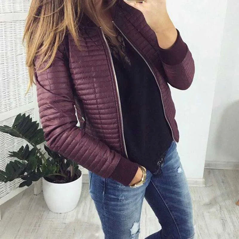 GAOKE Autumn Winter Leisure Fashion Women Jacket O-neck Zipper Stitching Quilted Bomber jacket Coats Short 210818