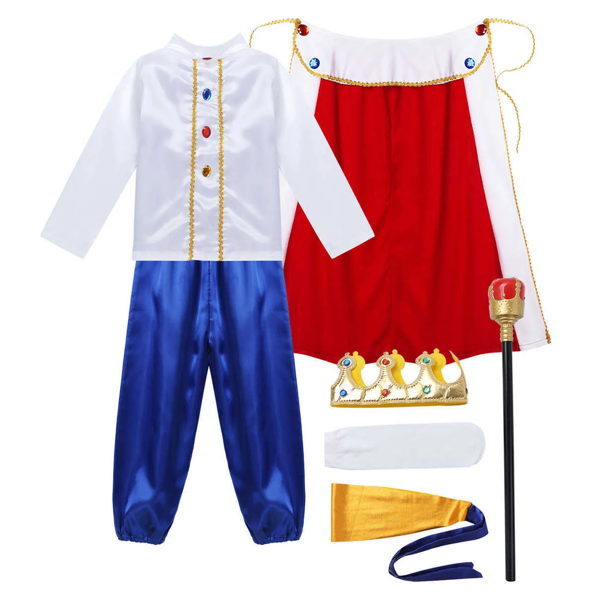 TiaoBug Enfants Garçons Halloween Cosplay Habiller Costume De Roi Médiéval Prince Cape Couronne Sceptre Ensemble Carnaval Roleplay Party Outfit Q0910