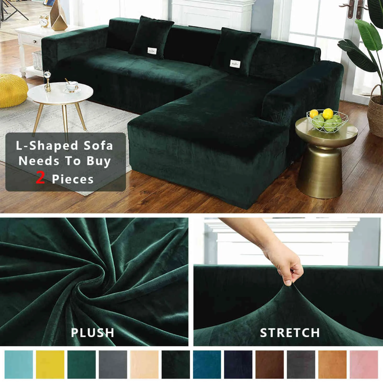 1/2/3/4 Seater High Grade Velvet Stretch Elastic Sofa Cover Living Slipcover Furniture Protector Case Sofa Covers 211102