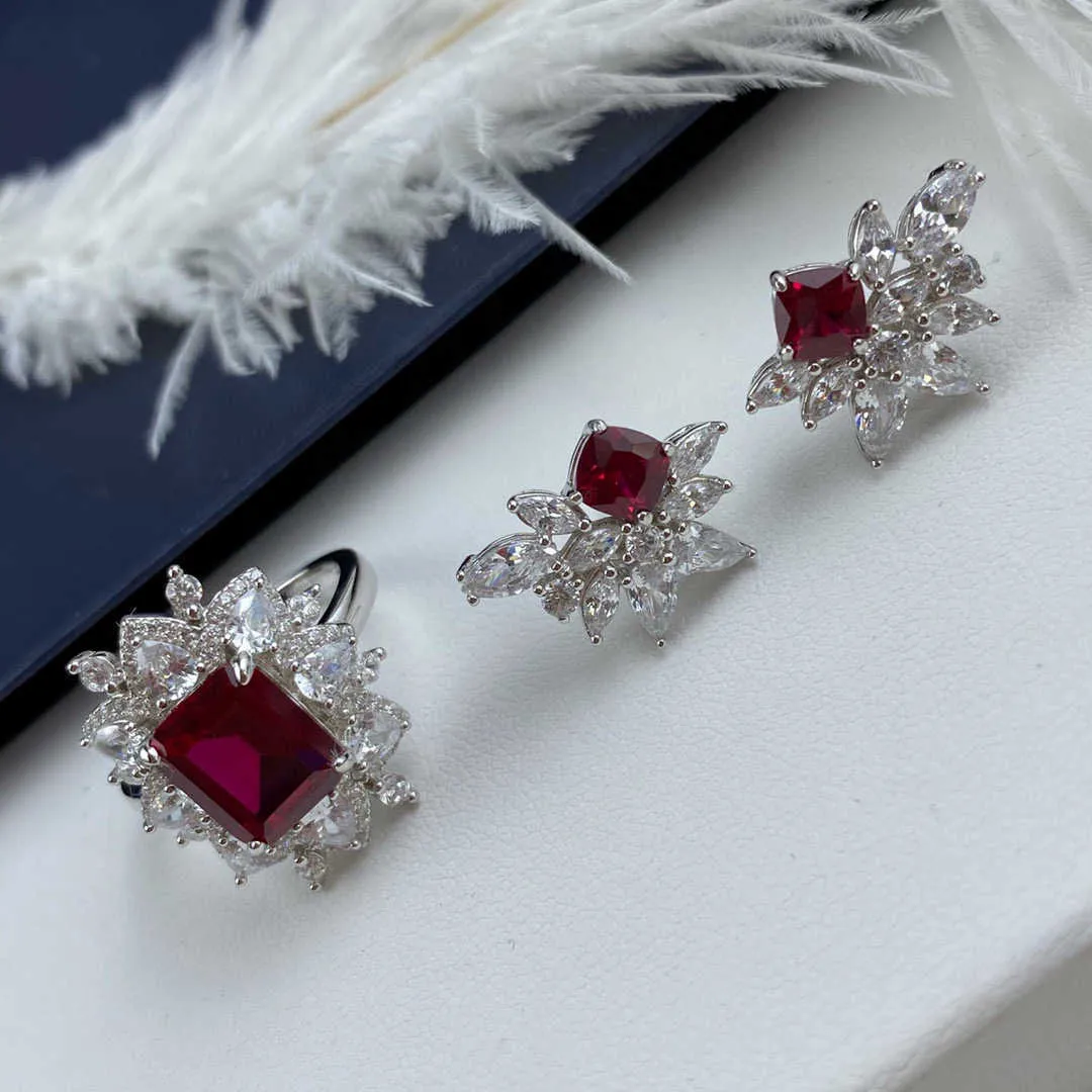 Puur 925 Sterling Zilveren Sieraden Set Voor Vrouwen Rode Ruby Edelsteen Natuurlijke Sieraden Set Armband Ring Oorbellen Partij Sieraden Set282e