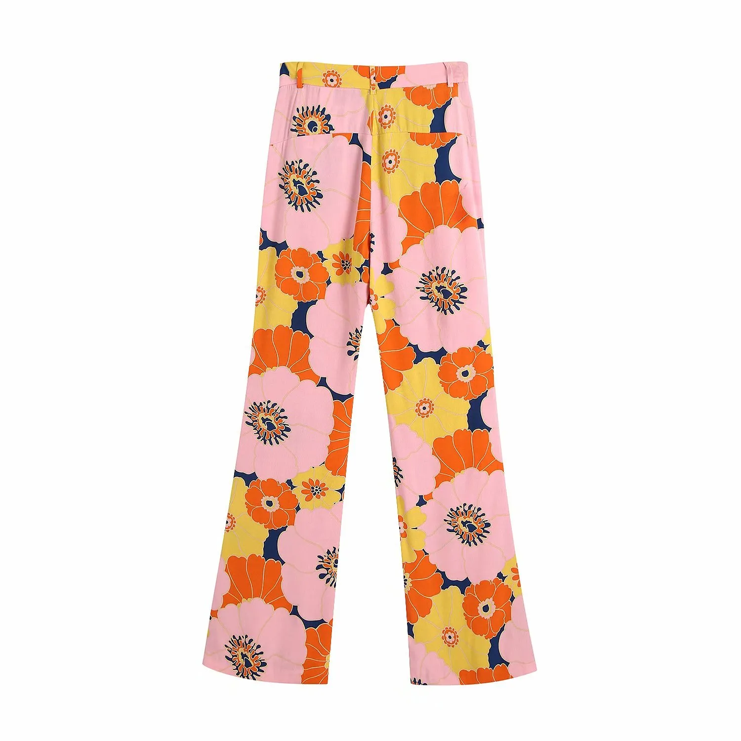 Women Pink Floral Print Pants High Waist Wide Leg Baggy Woman Summer Fashion Y2K Streetwear Trousers for Female 210430