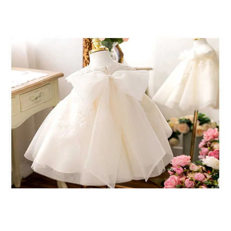 Zomer tieners meisje feestjurken witte bloemen boog prinses jurk bruiloft piano uitvoeren formele kleding E01 210610
