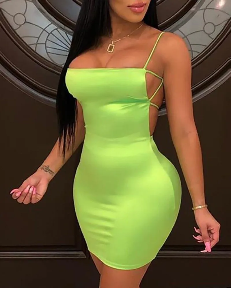 OMSJ Summer Street Neon Green Pink Bodycon Mini Dresses Vestidos Sexy Package Hips Womens Party Club 210517