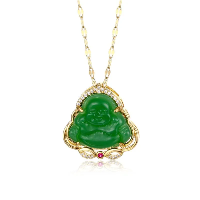 Pendant Necklaces Exquisite Emerald Imitation Jade Smiling Maitreya Buddha Guard For Women Girls Lucky Jewelry Birthday Gift216U