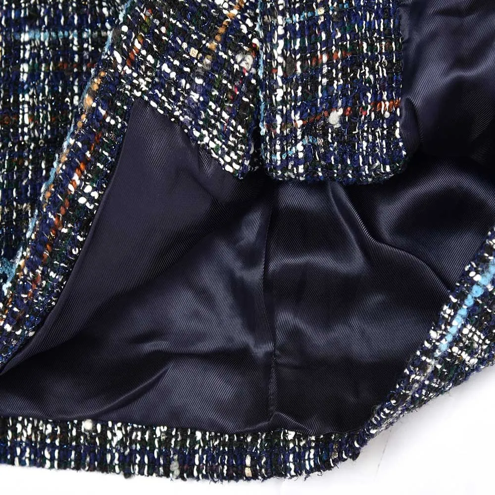 2022 Vårens långa ärmar V-halsblå jacka fransk stil solid färg tweed paneled single-breasted jackor korta outwear coats o277143