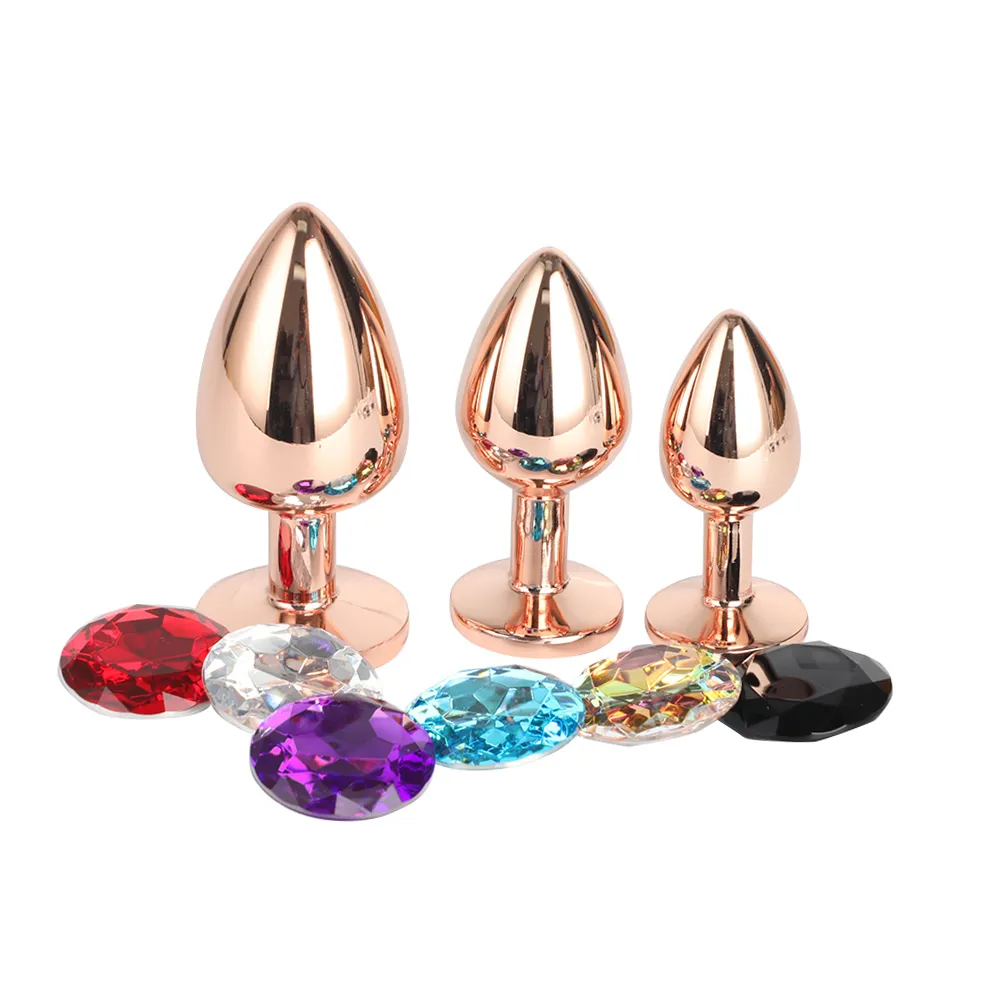 Plug anale in metallo con diamante tondo di 3 dimensioni, placcatura in oro rosa, gioielli in cristallo 2453