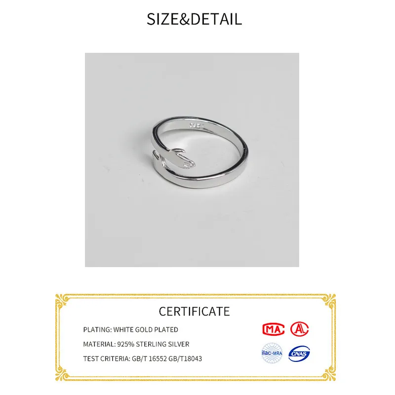 Opening s925 Sterling Silver Ring Antique s Gold Resizable Fine Jewelry Hands Hug Shaped Loop for Women Girl kofo 2202253021804