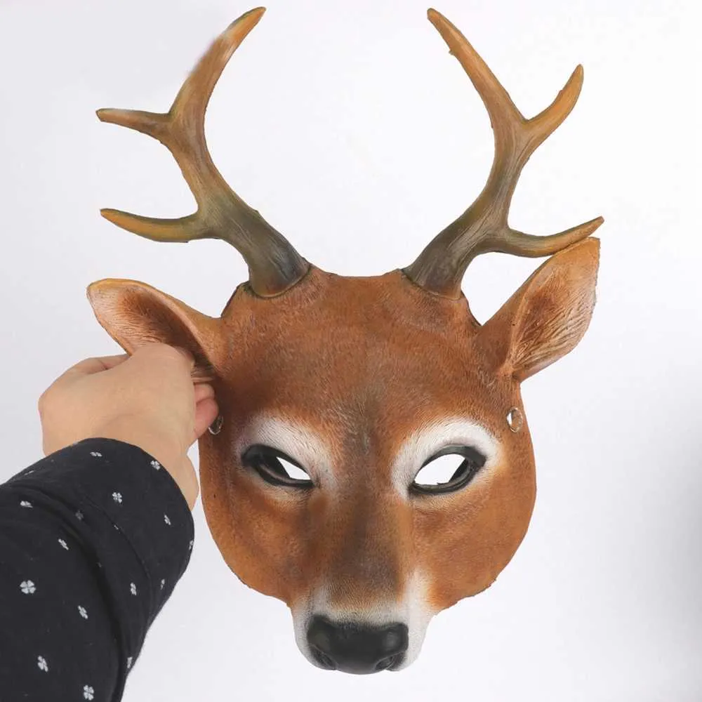 Masque de Cosplay en cuir PU, tête de cerf, fête d'halloween, Animal, carnaval, Cospaly réaliste X0803293j