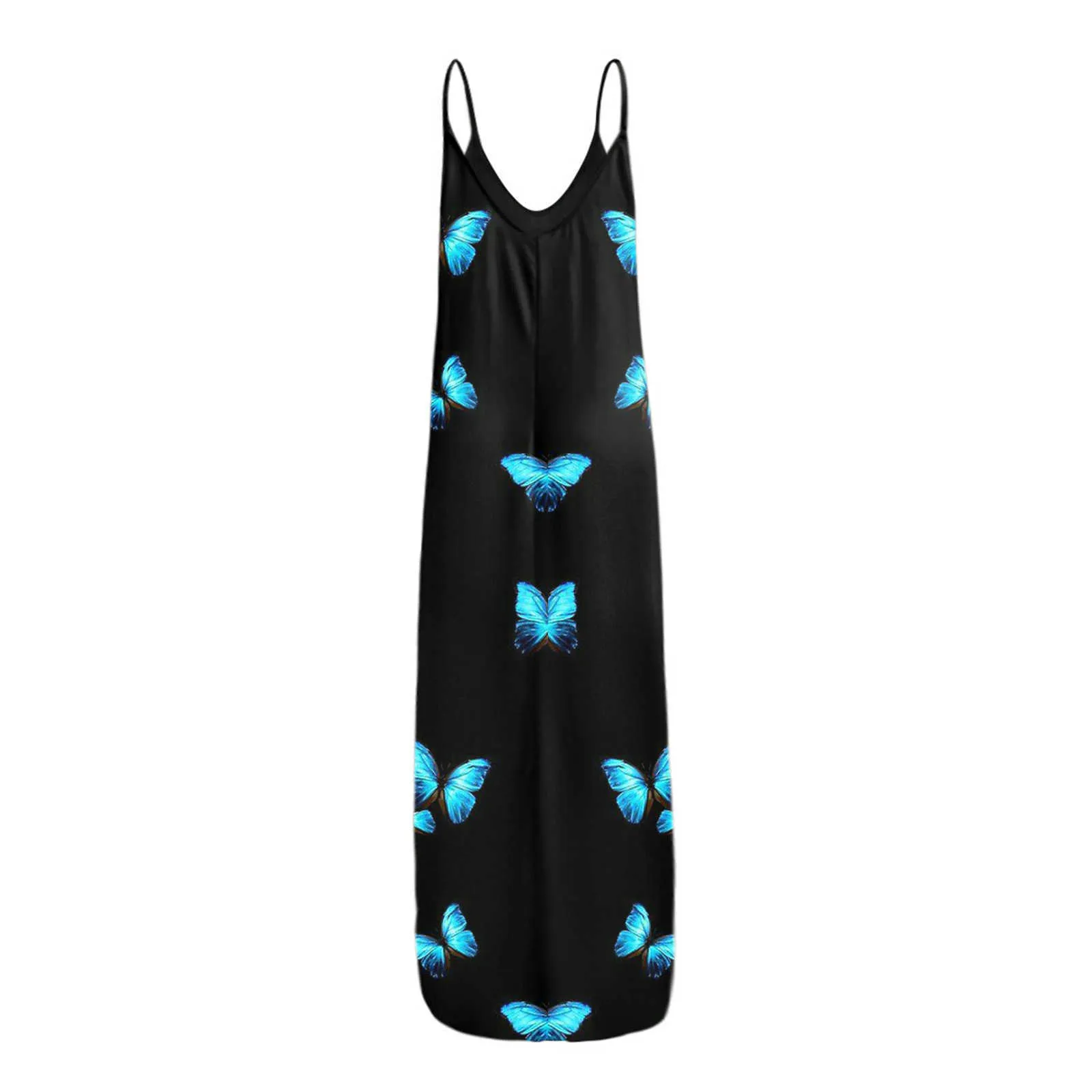 여성 풀오버 롱 드레스 어깨 해변 휴가 파티 착용 robe 플러스 사이즈 여름 섹시한 V 넥 나비 인쇄 민소매 Y1006