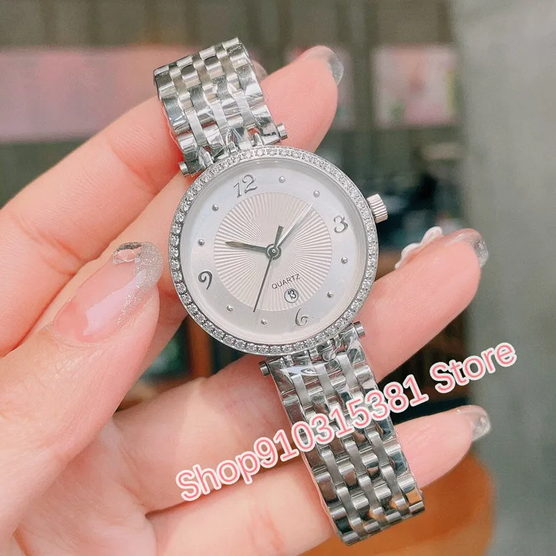 Classic Women geometric diamond watches Rose Gold Stainless Steel Number Date Wristwatch Female Quartz clock 30mm