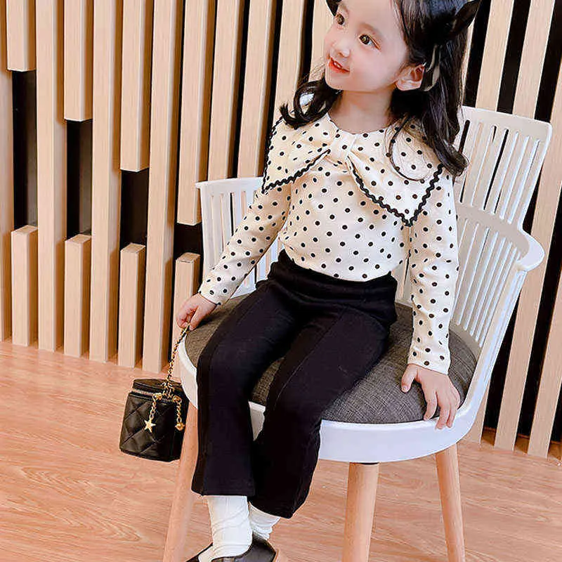 Children's clothing 2021 autumn new baby girl cute polka dot top and flared pants two-piece suit Y220310